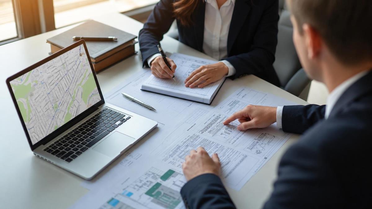 Юрист проверяет документы по строительному контракту